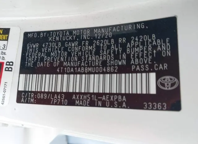 4T1DA1AB8MU004862 2021 2021 Toyota Avalon- Limited Hybrid 9