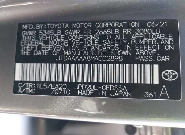 JTDAAAAA8MA002898 2021 2021 Toyota Mirai- Xle 9