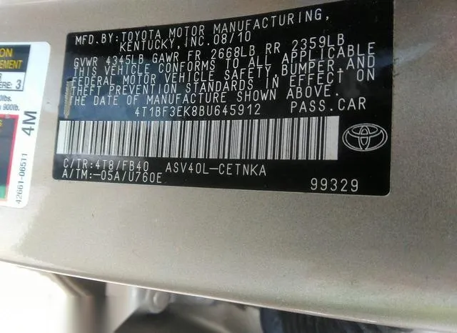 4T1BF3EK8BU645912 2011 2011 Toyota Camry 9