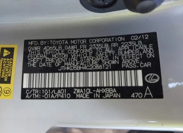 JTHKD5BH4C2088121 2012 2012 Lexus CT- 200H Premium 9