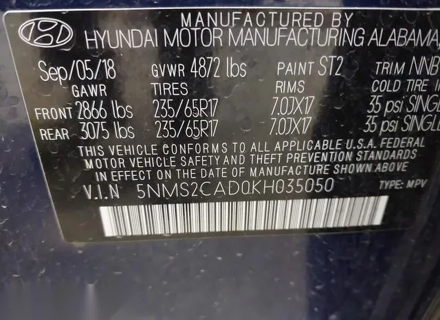 5NMS2CAD0KH035050 2019 2019 Hyundai Santa Fe- SE 9