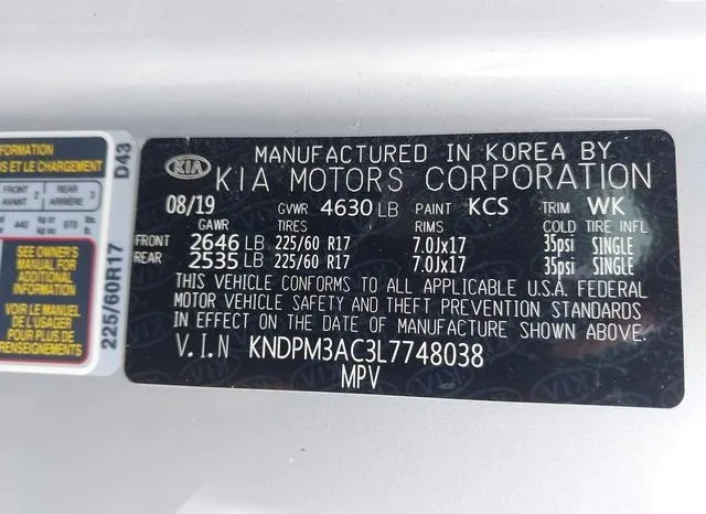 KNDPM3AC3L7748038 2020 2020 KIA Sportage- LX 9