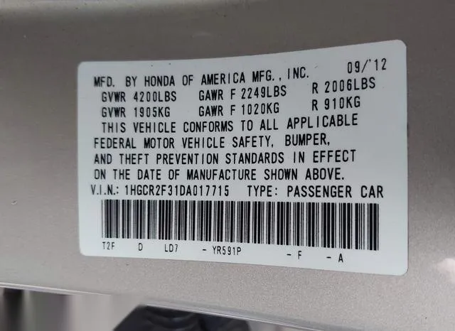 1HGCR2F31DA017715 2013 2013 Honda Accord- LX 9