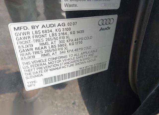 WA1BY74L37D082317 2007 2007 Audi Q7- 3-6 Premium 9