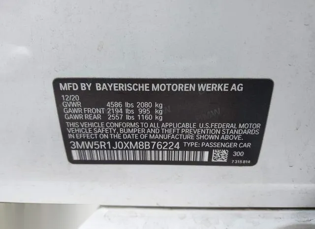 3MW5R1J0XM8B76224 2021 2021 BMW 3 Series- 330I 9