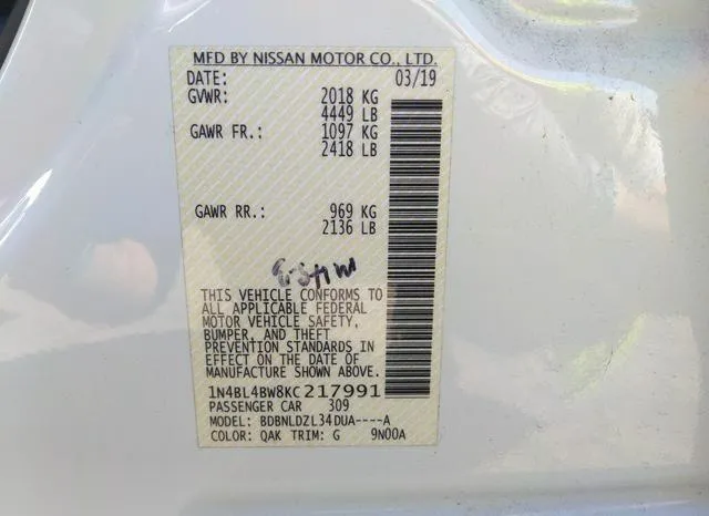 1N4BL4BW8KC217991 2019 2019 Nissan Altima- 2-5 S 9