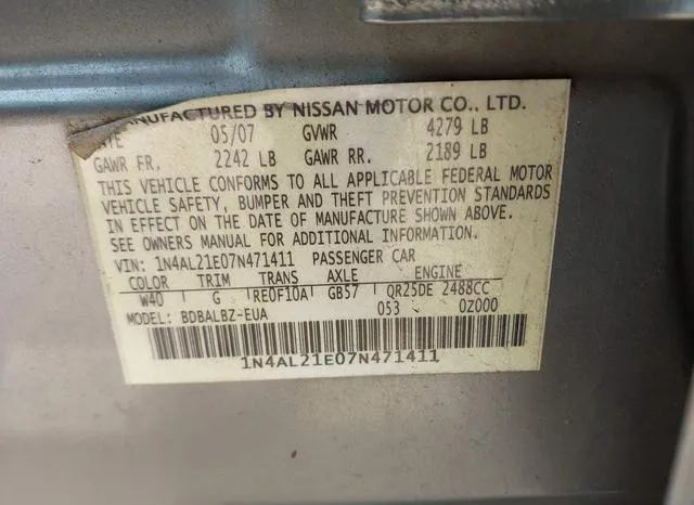 1N4AL21E07N471411 2007 2007 Nissan Altima- 2-5 S 9