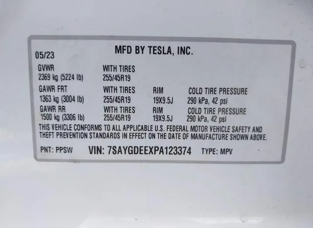 7SAYGDEEXPA123374 2023 2023 Tesla Model Y- Awd/Long Range D 9