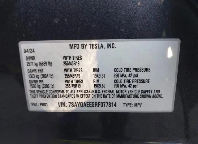 7SAYGAEE5RF077814 2024 2024 Tesla Model Y- Long Range Dual 9