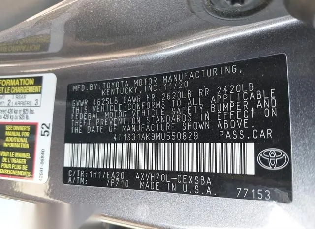 4T1S31AK9MU550829 2021 2021 Toyota Camry- Se Hybrid 9