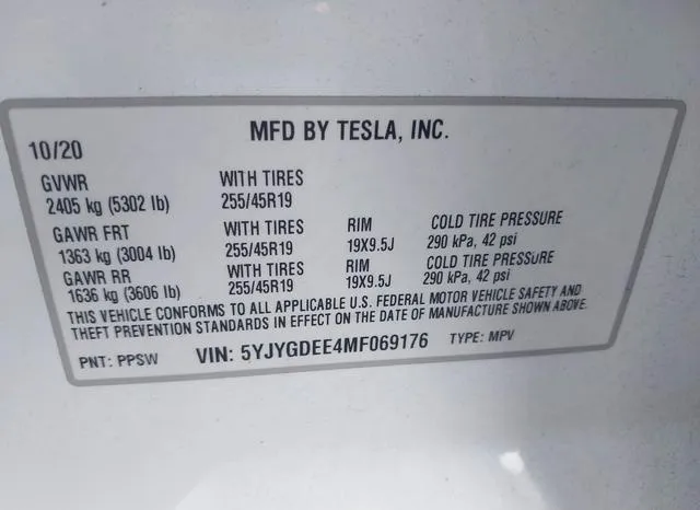 5YJYGDEE4MF069176 2021 2021 Tesla Model Y- Long Range Dual M 9