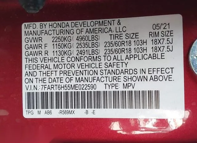 7FART6H55ME022590 2021 2021 Honda CR-V- Hybrid Ex 9