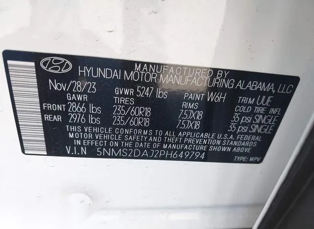 5NMS2DAJ2PH649794 2023 2023 Hyundai Santa Fe- Sel 9