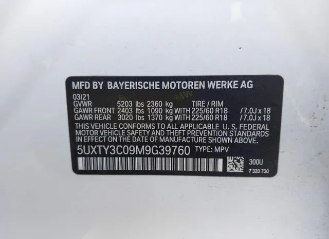 5UXTY3C09M9G39760 2021 2021 BMW X3- Sdrive30I 9