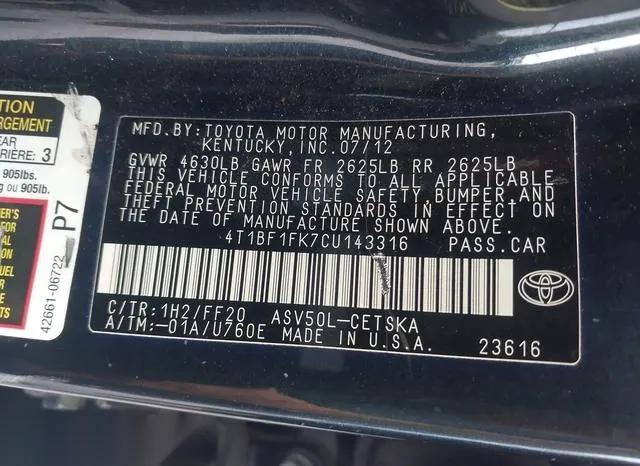 4T1BF1FK7CU143316 2012 2012 Toyota Camry- SE 9