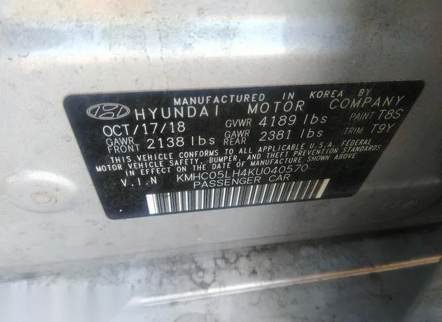 KMHC05LH4KU040570 2019 2019 Hyundai Ioniq- Electric Limited 9