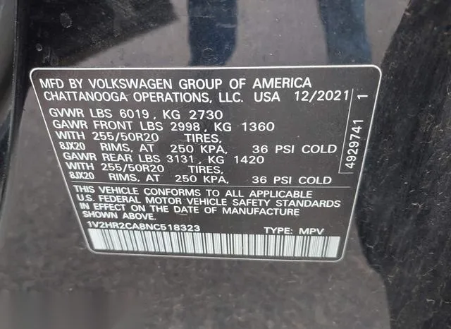 1V2HR2CA8NC518323 2022 2022 Volkswagen Atlas- 3-6L V6 Se W/ 9