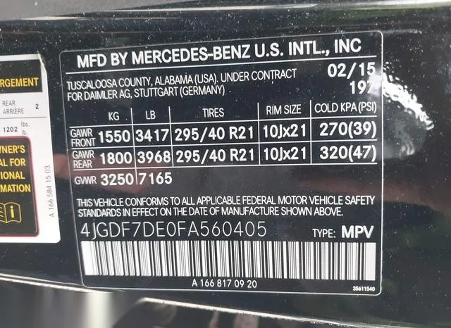 4JGDF7DE0FA560405 2015 2015 Mercedes-Benz GL 550- 4Matic 9