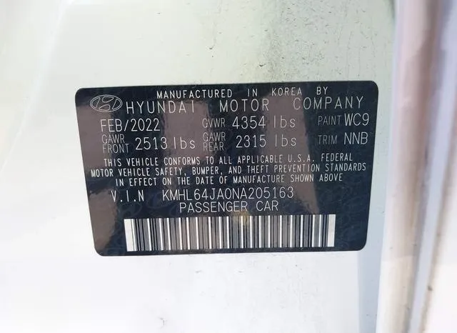 KMHL64JA0NA205163 2022 2022 Hyundai Sonata- Sel 9