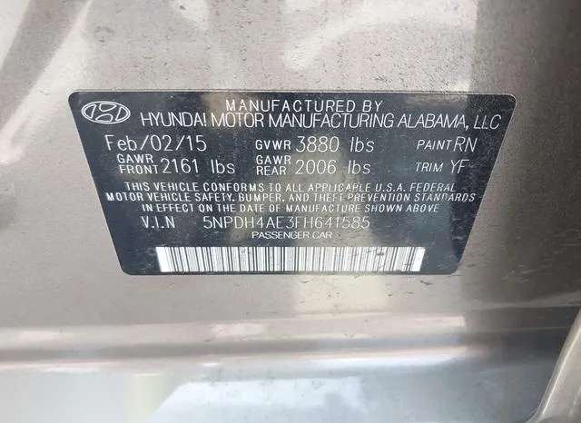 5NPDH4AE3FH641585 2015 2015 Hyundai Elantra- SE 9