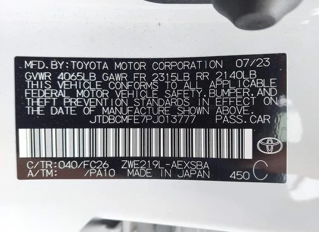 JTDBCMFE7PJ013777 2023 2023 Toyota Corolla- Hybrid Se 9