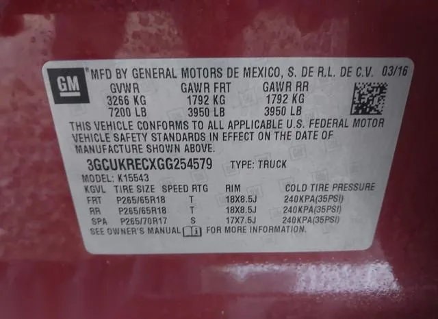 3GCUKRECXGG254579 2016 2016 Chevrolet Silverado 1500- 1LT 9