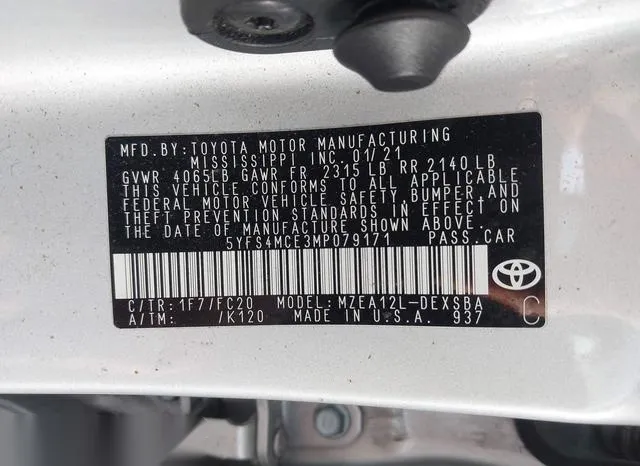 5YFS4MCE3MP079171 2021 2021 Toyota Corolla- SE 9