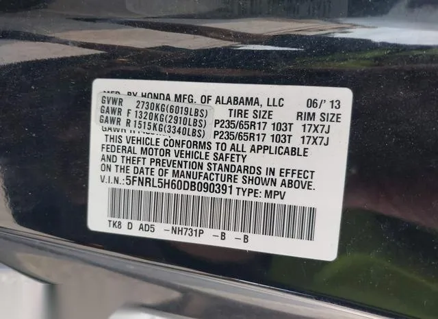 5FNRL5H60DB090391 2013 2013 Honda Odyssey- Ex-L 9