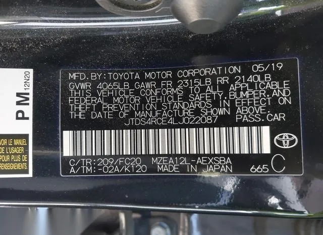 JTDS4RCE4LJ022087 2020 2020 Toyota Corolla- SE 9