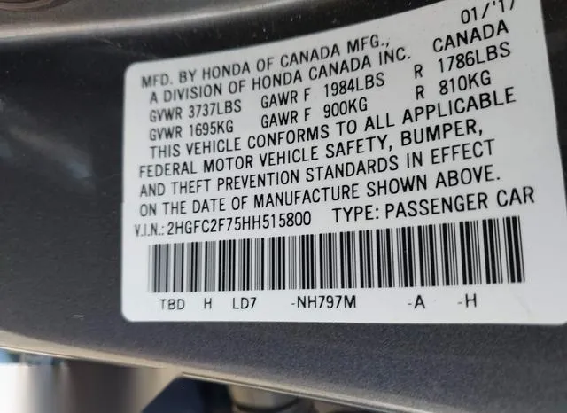 2HGFC2F75HH515800 2017 2017 Honda Civic- EX 9