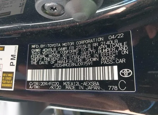 JTDS4MCE8NJ097591 2022 2022 Toyota Corolla- SE 9