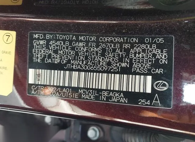 JTHBA30G655097251 2005 2005 Lexus ES- 330 9