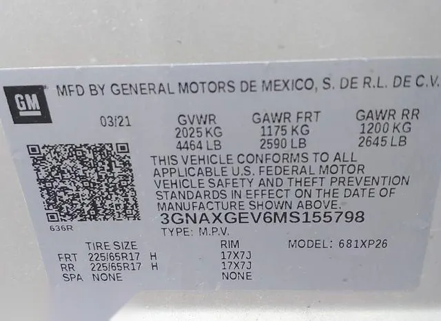 3GNAXGEV6MS155798 2021 2021 Chevrolet Equinox- Fwd L 9