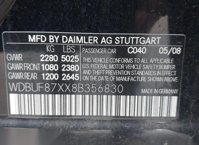 WDBUF87XX8B356830 2008 2008 Mercedes-Benz E 350- 4Matic 9