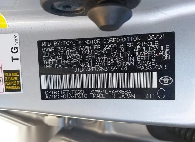 JTDKAMFU9N3159144 2022 2022 Toyota Prius- L 9