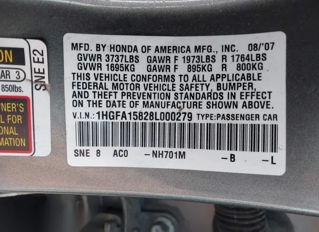 1HGFA15828L000279 2008 2008 Honda Civic- EX 9