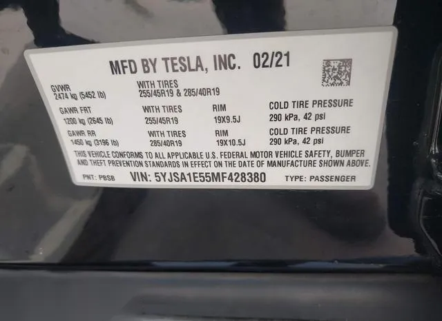 5YJSA1E55MF428380 2021 2021 Tesla Model S- Long Range Dual M 9