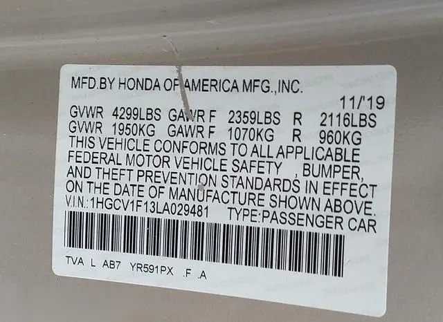 1HGCV1F13LA029481 2020 2020 Honda Accord- LX 9