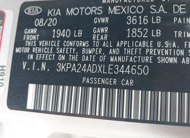 3KPA24ADXLE344650 2020 2020 KIA Rio- S 9