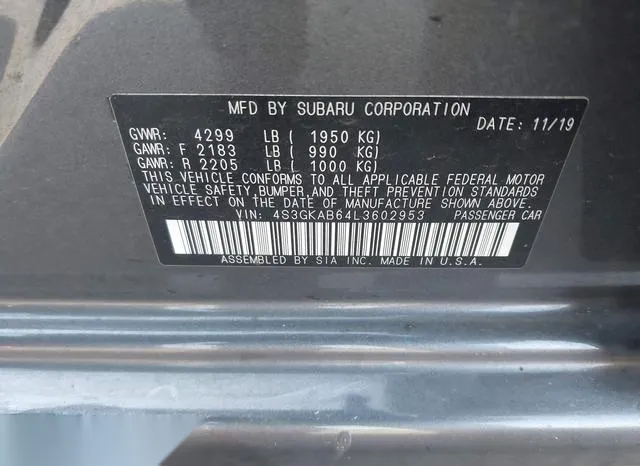 4S3GKAB64L3602953 2020 2020 Subaru Impreza- Sedan 9