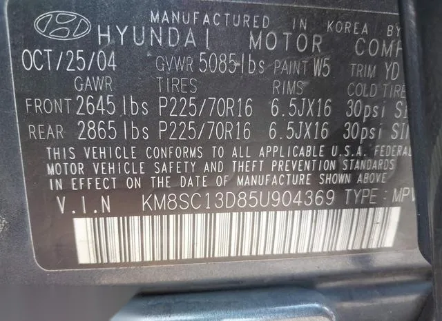 KM8SC13D85U904369 2005 2005 Hyundai Santa Fe- Gls 9