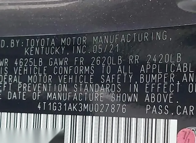 4T1G31AK3MU027876 2021 2021 Toyota Camry- Se Hybrid 9