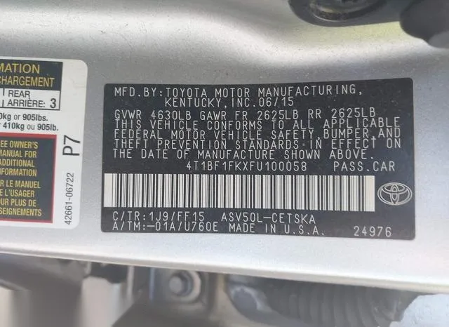 4T1BF1FKXFU100058 2015 2015 Toyota Camry- SE 9