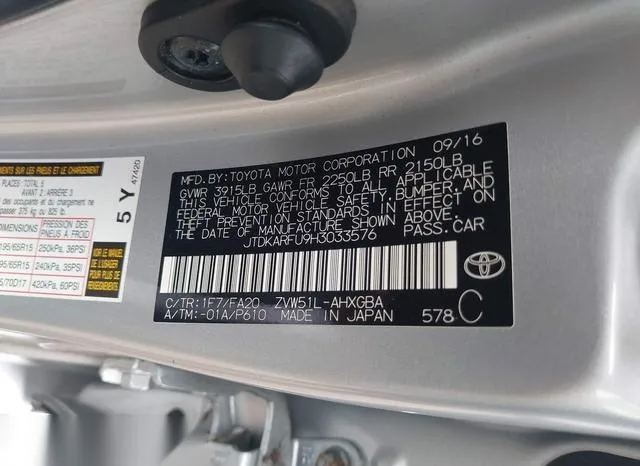 JTDKARFU9H3033576 2017 2017 Toyota Prius- Three 9