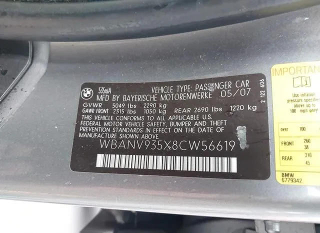 WBANV935X8CW56619 2008 2008 BMW 5 Series- 535XI 9