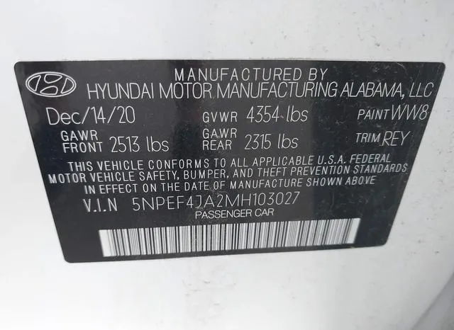 5NPEF4JA2MH103027 2021 2021 Hyundai Sonata- Sel 9