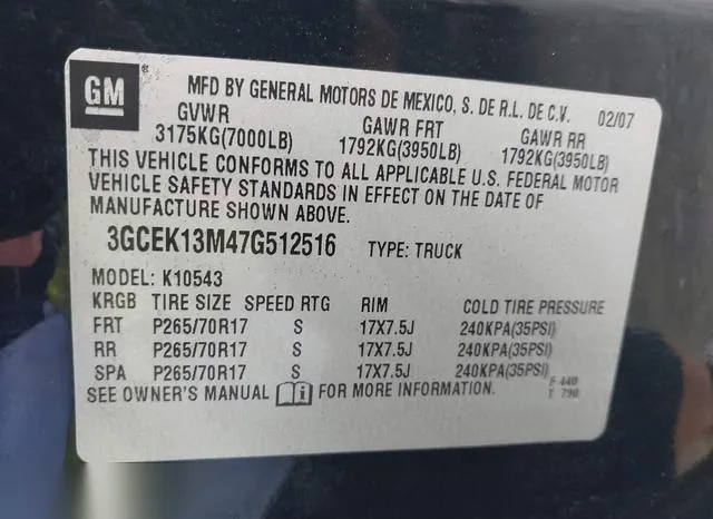 3GCEK13M47G512516 2007 2007 Chevrolet Silverado 1500- LT2 9