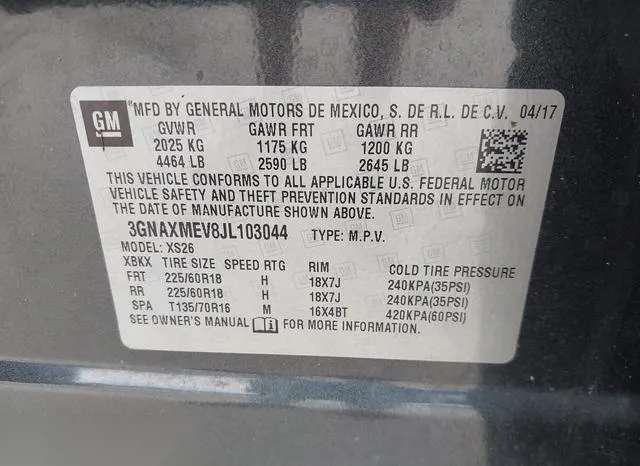 3GNAXMEV8JL103044 2018 2018 Chevrolet Equinox- Premier 9