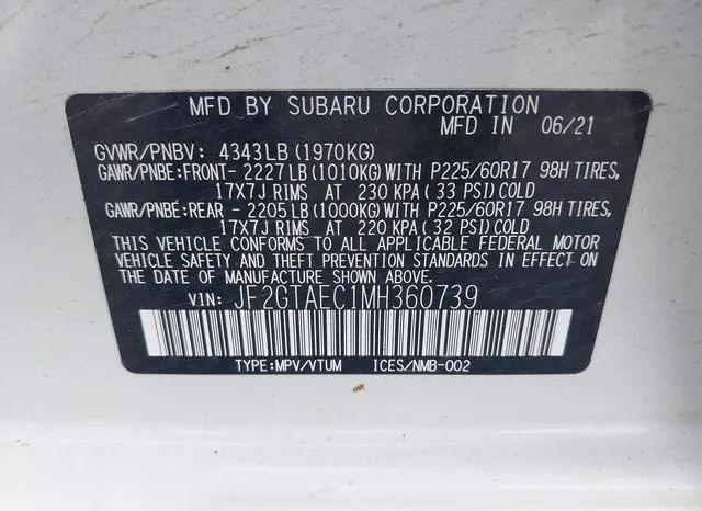 JF2GTAEC1MH360739 2021 2021 Subaru Crosstrek- Premium 9