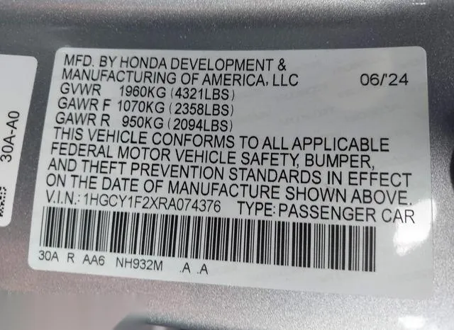 1HGCY1F2XRA074376 2024 2024 Honda Accord- LX 9